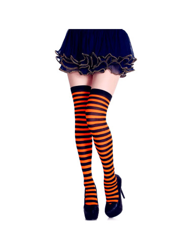 Tradineur - Medias con rayas negras y naranjas, 90% poliéster + 10% licra, complemento para disfraces, carnaval, Halloween, cosp