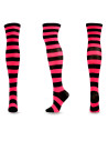 Tradineur - Medias con rayas negras y fucsia, 90% poliéster + 10% licra, complemento para disfraces, carnaval, Halloween, cospla