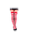 Tradineur - Medias con rayas rojas y blancas, 90% poliéster + 10% licra, complemento para disfraces, carnaval, Halloween, cospla