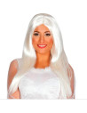 Tradineur - Peluca extralarga blanca para mujer, fibra sintética, complemento para disfraz de carnaval, Halloween, cosplay, fies