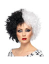Tradineur - Peluca de Cruella de Vil para mujer, fibra sintética, complemento para disfraz de villana, carnaval, Halloween, cosp