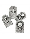Tradineur - Pack de 4 Lápidas RIP para Halloween - Decoración de temporada - Adornos para Halloween - 11,5 x 7,5 cm - Modelos Al