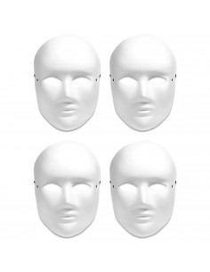 Tradineur - Pack de 4 Máscaras Blancas para Halloween - Fabricado en Plástico - Complemento para Disfraces - Talla Unica