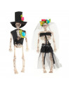 Tradineur - Pack de 2 Esqueletos vestidos de novios - Adorno para Halloween - Fabricado en plástico - Vestidos de Negro con Flor