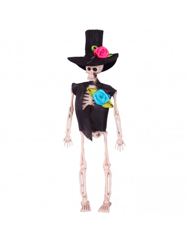 Tradineur - Pack de 2 Esqueletos vestidos de novios - Adorno para Halloween - Fabricado en plástico - Vestidos de Negro con Flor