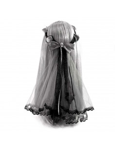 Tradineur - Velo de novia muerta con lazo, poliéster, complemento para disfraz de carnaval, Halloween, cosplay, fiestas temática