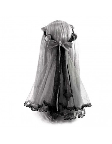Tradineur - Velo de novia muerta con lazo, poliéster, complemento para disfraz de carnaval, Halloween, cosplay, fiestas temática
