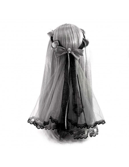 Tradineur - Velo de novia muerta con lazo, poliéster, complemento para disfraz de carnaval, Halloween, cosplay, fiestas temática