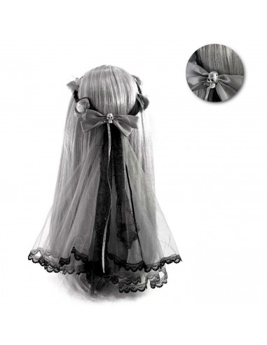 Tradineur - Velo de novia muerta con lazo, poliéster, complemento para disfraz de carnaval, Halloween, cosplay, fiestas temática