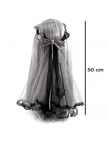 Tradineur - Velo de novia muerta con lazo, poliéster, complemento para disfraz de carnaval, Halloween, cosplay, fiestas temática