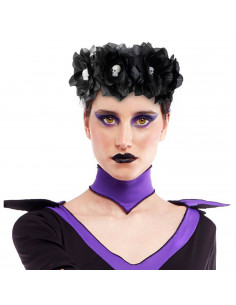 Tradineur - Cinta para pelo con rosas negras y calaveras, poliéster y plástico, complemento para disfraz de carnaval, Halloween,