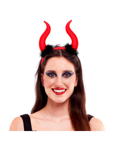 Tradineur - Diadema de demonio rojo, poliéster y plástico, complemento para disfraz de diablesa, carnaval, Halloween, cosplay, f