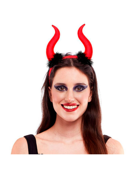 Tradineur - Diadema de demonio rojo, poliéster y plástico, complemento para disfraz de diablesa, carnaval, Halloween, cosplay, f