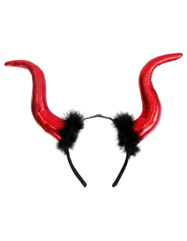 Tradineur - Diadema de demonio rojo, poliéster y plástico, complemento para disfraz de diablesa, carnaval, Halloween, cosplay, f