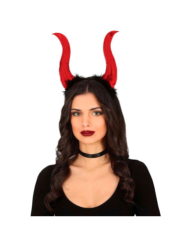 Tradineur - Diadema de demonio rojo, poliéster y plástico, complemento para disfraz de diablesa, carnaval, Halloween, cosplay, f
