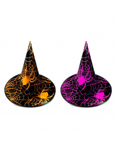 Tradineur - Sombrero de Bruja con diseño de telarañas - Fabricado en Poliéster - Complemento para disfraces -  Ideal para disfru