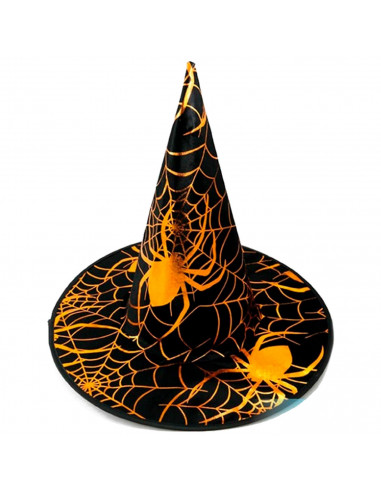 Tradineur - Sombrero de Bruja con diseño de telarañas - Fabricado en Poliéster - Complemento para disfraces -  Ideal para disfru