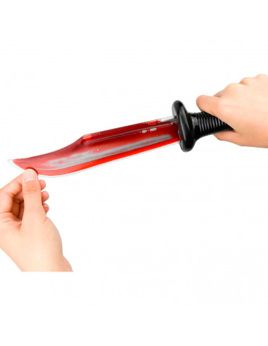 Tradineur - Cuchillo con sangre móvil para Halloween - Fabricado en Plástico - Complemento para disfraces - Longitud de 35 cm