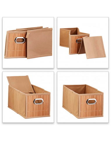 Tradineur - Organizador plegable de bambú con asa, cajón apilable, ordenación, ropa, armario, almacenamiento, productos de aseo,
