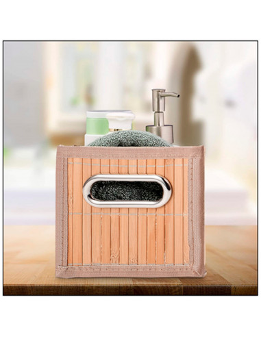 Tradineur - Organizador plegable de bambú con asa, cajón apilable, ordenación, ropa, armario, almacenamiento, productos de aseo,