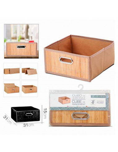 Tradineur - Organizador plegable de bambú con asa, cajón apilable, ordenación, ropa, armario, almacenamiento, productos de aseo,