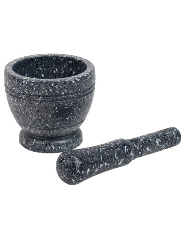 Tradineur - Mortero efecto Granito - Fabricado en Plástico -  Mortero manual de cocina para moler ajo, especias y hierbas - Ø 11