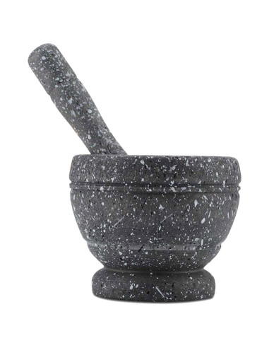 Tradineur - Mortero efecto Granito - Fabricado en Plástico -  Mortero manual de cocina para moler ajo, especias y hierbas - Ø 11