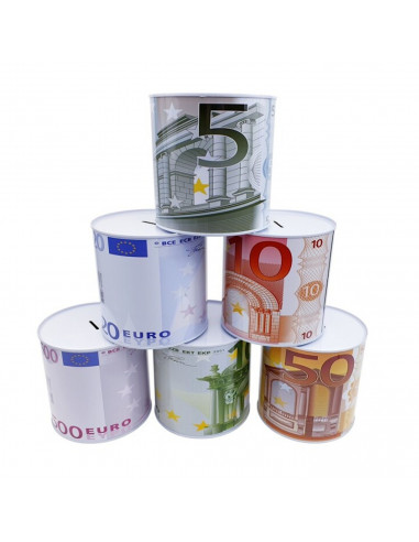 Tradineur - Hucha metálica tamaño xl, euros, colores surtidos, hucha de lata, hucha cilindrica, 15,5 x 16 cm
