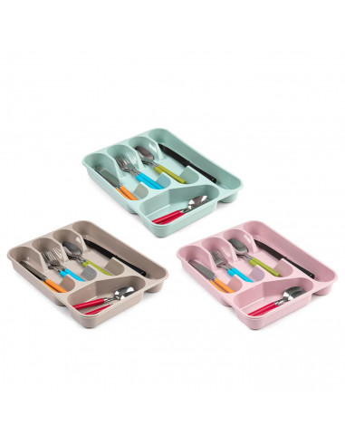 Tradineur - Cubertero Color Pastel - Fabricado en Plástico - Recipiente para ordenación y almacenamiento de cubertería - 4,7 x 2