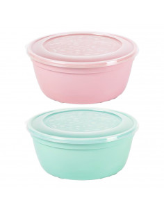 Tradineur - Pack de 2 Fiambreras Redondas Pastel - Fabricado en Plástico - Capacidad de 1,7 Litros - Apta para microondas y lava