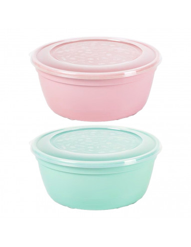 Tradineur - Pack de 2 Fiambreras Redondas Pastel - Fabricado en Plástico - Capacidad de 1,7 Litros - Apta para microondas y lava