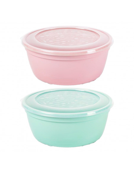 Tradineur - Pack de 2 Fiambreras Redondas Pastel - Fabricado en Plástico - Capacidad de 1,7 Litros - Apta para microondas y lava