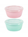 Tradineur - Pack de 2 Fiambreras Redondas Pastel - Fabricado en Plástico - Capacidad de 1,7 Litros - Apta para microondas y lava