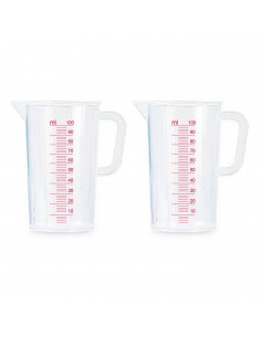 Tradineur - Pack de 2 Jarras de medición con asa - Fabricado en Plástico - Capacidad de 125 ml - Medidas hasta 100 ml - 8,5 x 5,