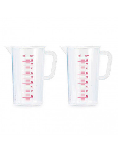 Tradineur - Pack de 2 Jarras de medición con asa - Fabricado en Plástico - Capacidad de 125 ml - Medidas hasta 100 ml - 8,5 x 5,