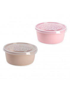 Tradineur - Pack de 2 Fiambreras Redondas Pastel - Capacidad de 1,7 Litros - Fabricado en Plástico - Apto para microondas y cong