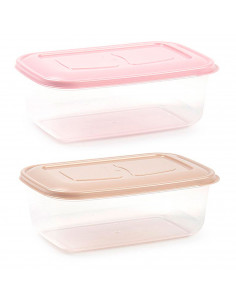 Tradineur - Pack de 2 Fiambreras rectangulares Pastel - Capacidad de 1,2 Litros - Fabricado en Plástico - Apto para Microondas y