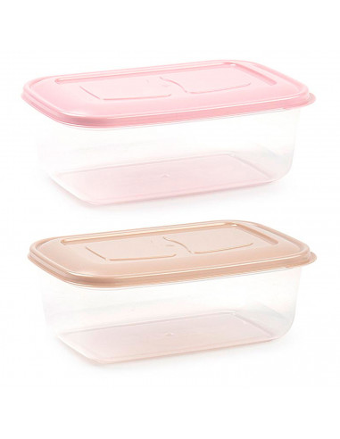 Tradineur - Pack de 2 Fiambreras rectangulares Pastel - Capacidad de 1,2 Litros - Fabricado en Plástico - Apto para Microondas y