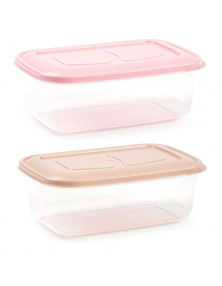 Tradineur - Pack de 2 Fiambreras rectangulares Pastel - Capacidad de 1,2 Litros - Fabricado en Plástico - Apto para Microondas y