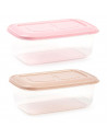 Tradineur - Pack de 2 Fiambreras rectangulares Pastel - Capacidad de 1,2 Litros - Fabricado en Plástico - Apto para Microondas y