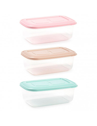 Tradineur - Pack de 2 Fiambreras rectangulares Pastel - Capacidad de 1,2 Litros - Fabricado en Plástico - Apto para Microondas y