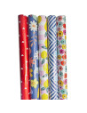 Tradineur - Pack de 5 rollos de papel de regalo, modelo Todo Año, Ref. 02625, láminas para envolver regalos de cumpleaños, Navid