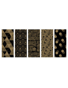 Tradineur - Pack de 5 rollos de papel de regalo, modelo Black & Gold, láminas para envolver regalos de cumpleaños, Navidad, 70 x