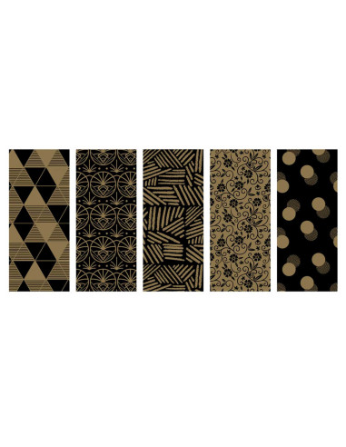 Tradineur - Pack de 5 rollos de papel de regalo, modelo Black & Gold, láminas para envolver regalos de cumpleaños, Navidad, 70 x