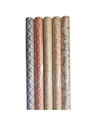 Tradineur - Pack de 5 rollos de papel kraft de regalo, modelo Zig Zag y Burbujas, láminas para envolver regalos de cumpleaños, N