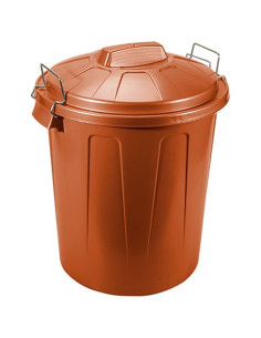 Tradineur - Cubo de basura de plástico resistente con tapa y asas metálicas, contenedor de residuos, papelera, reciclaje, indust