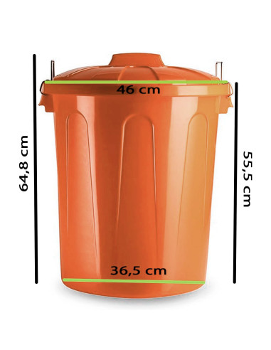 Tradineur - Cubo de basura de plástico resistente con tapa y asas metálicas, contenedor de residuos, papelera, reciclaje, indust