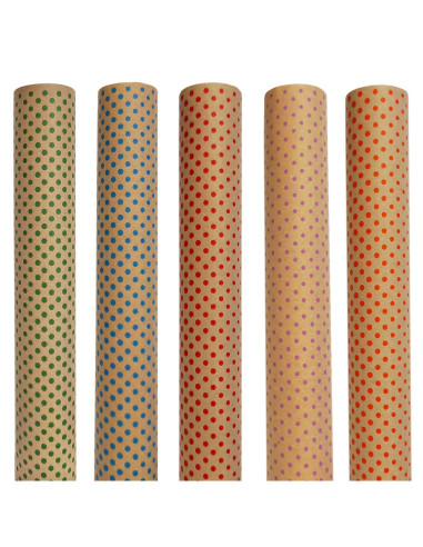Tradineur - Pack de 5 rollos de papel kraft de regalo, modelo Mil Puntos, láminas para envolver regalos de cumpleaños, Navidad,
