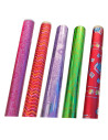 Tradineur - Pack de 5 rollos de papel de regalo metalizado, modelo Todo Año, láminas para envolver regalos de cumpleaños, Navida