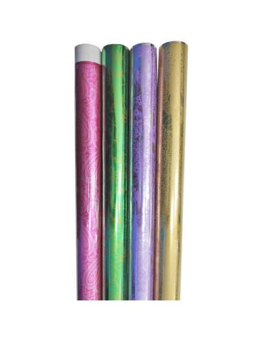 Tradineur - Pack de 5 rollos de papel de regalo metalizado, modelo Todo Año, láminas para envolver regalos de cumpleaños, Navida